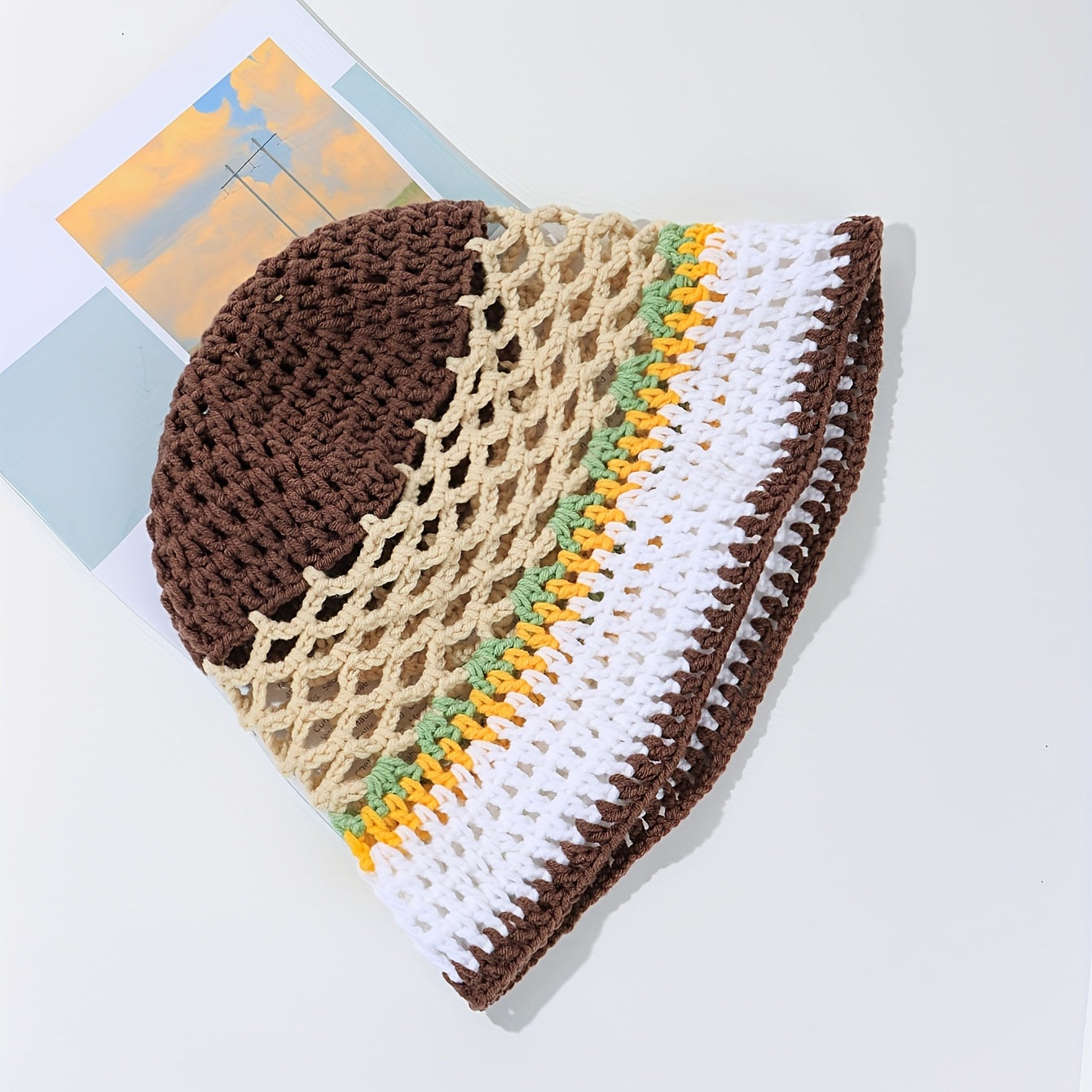 Knitted Bucket Hat Casual Hollow Sun Hat Summer Sunscreen Beach Hats