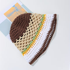 Knitted Bucket Hat Casual Hollow Sun Hat Summer Sunscreen Beach Hats