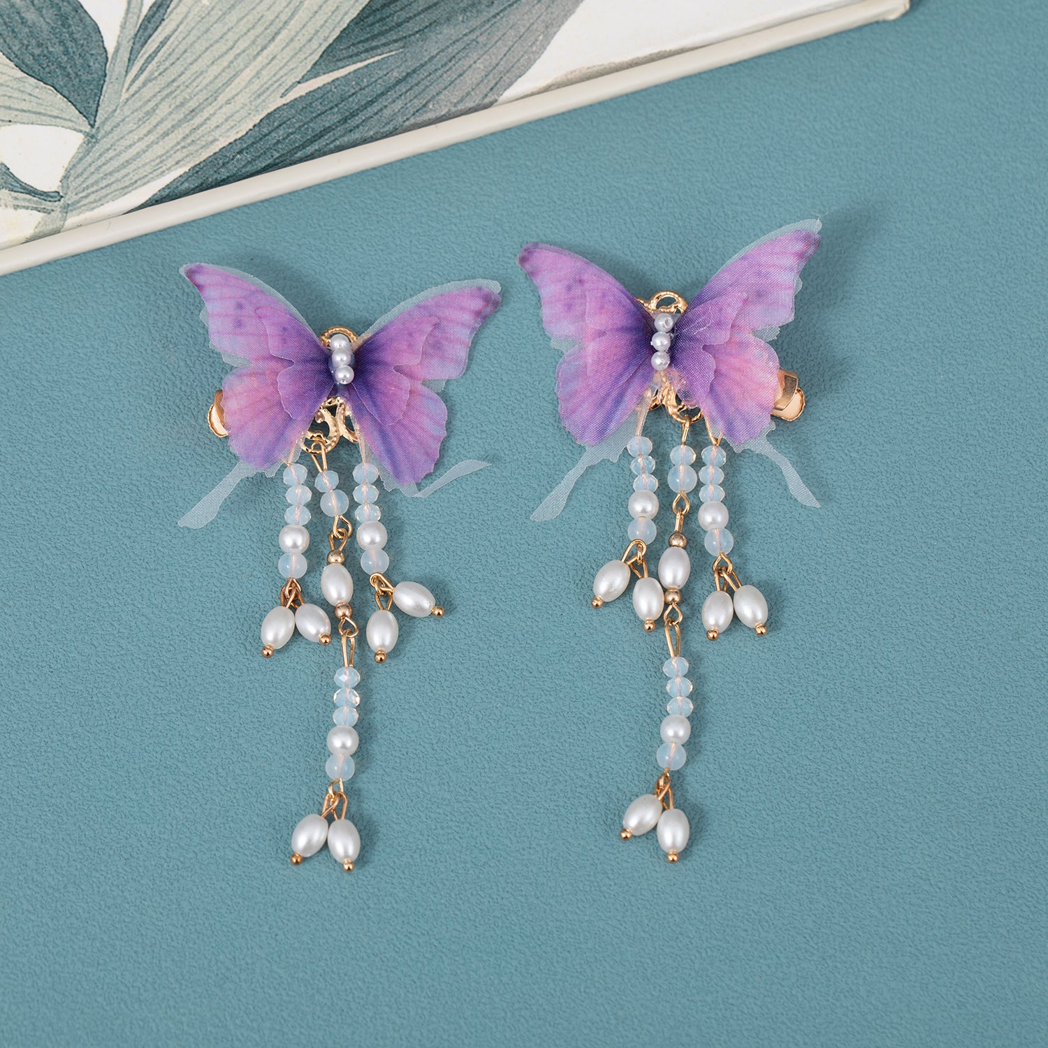 Butterfly Antique Tassel Hair Clip Colorful Tulle Beaded Hairclip