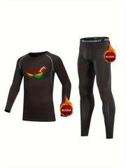 Kids Compression Fleece Set Cartoon Football Pattern Crew Neck Pullover & Pants