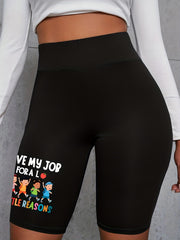  Women's Graphic Print High Rise Skinny Fitness Shorts