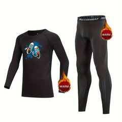 Kids Compression Fleece Sets Cartoon Shoes Pattern Crew Neck Pullover Elastic