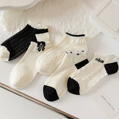 5 Pairs Textured Ankle Socks Women's Stockings