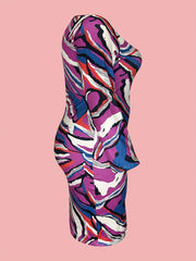 Allover Print Long Sleeve Slim Fit Dress