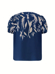  Leaf Print Top & Pants Outfits Set Women's Plus Two Piece Set
