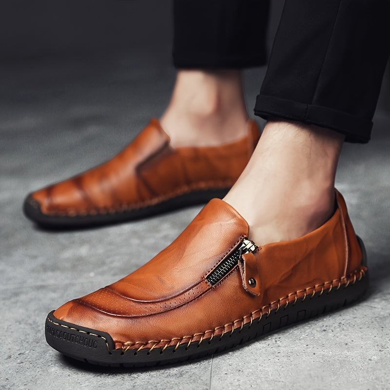 Men's Zipper Loafers Breathable Comfortable Anti-Skid Slip-On Shoes