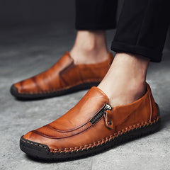 Men's Zipper Loafers Breathable Comfortable Anti-Skid Slip-On Shoes