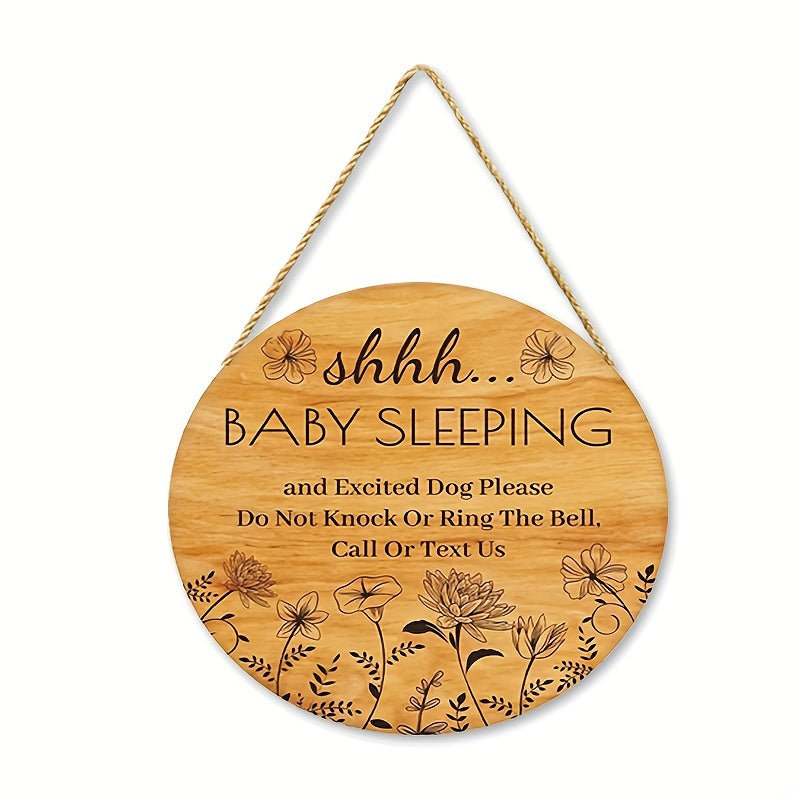 Funny Baby Sleeping Sign - Do Not Knock or Ring Bell - Wooden Door Hanger