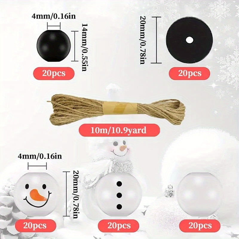 50/100pcs Jute Line Christmas Snowman Wooden Beads Round Wooden Beads