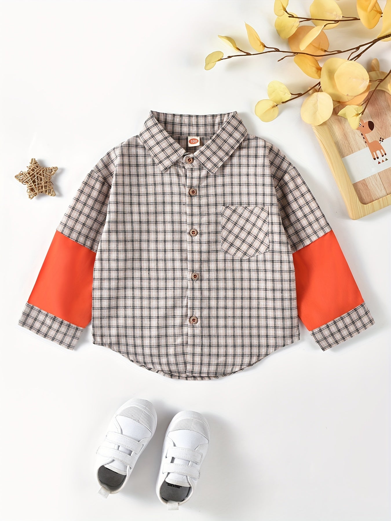 Boys Block Plaid Button Down Jacket Shirt, 3-10 Years Old