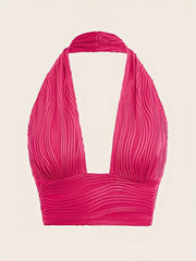 Y2K Textured Crop Halter Top Sexy V Neck Backless Halter Top