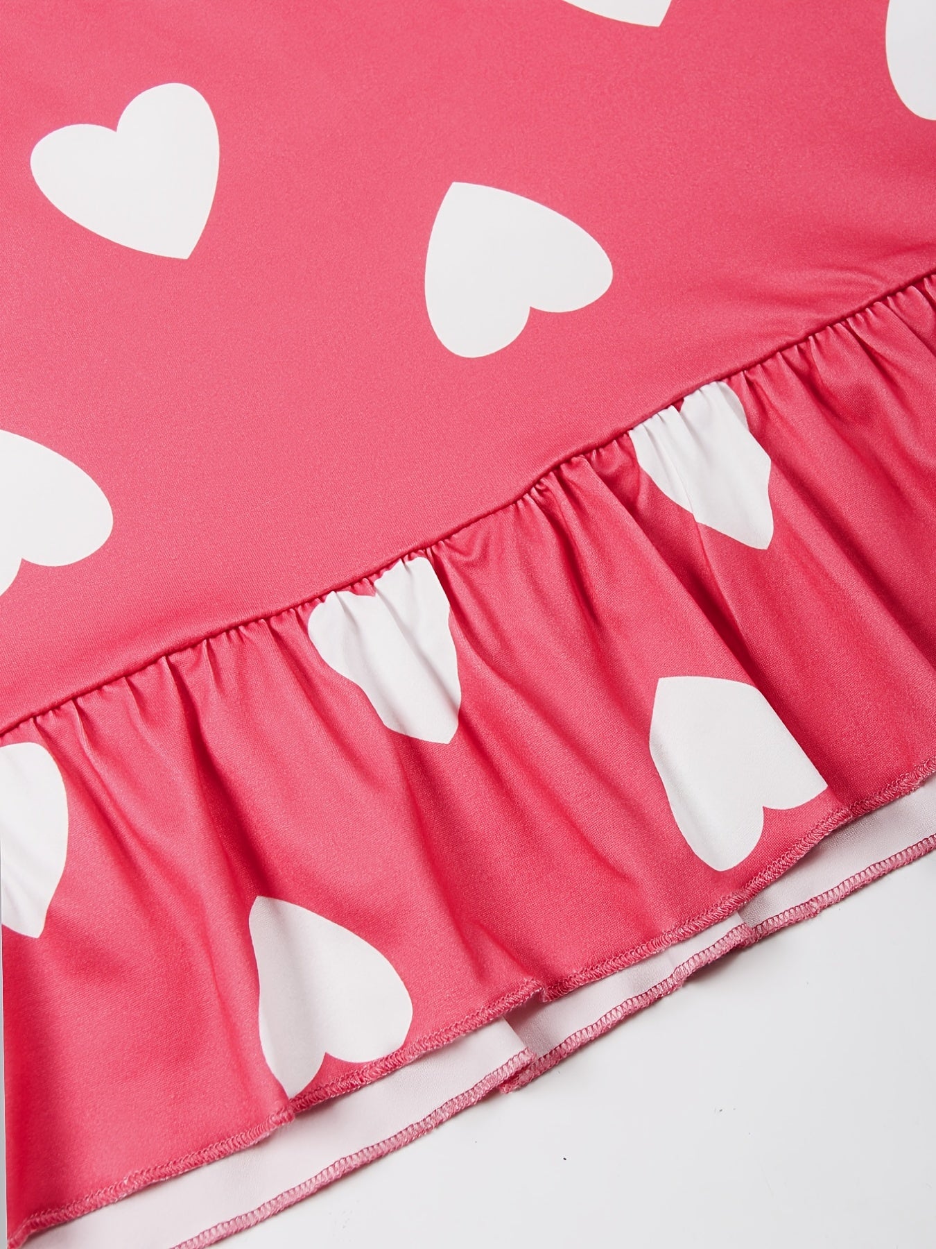 Heart Print Ruffle Trim Cami Sleep Dress