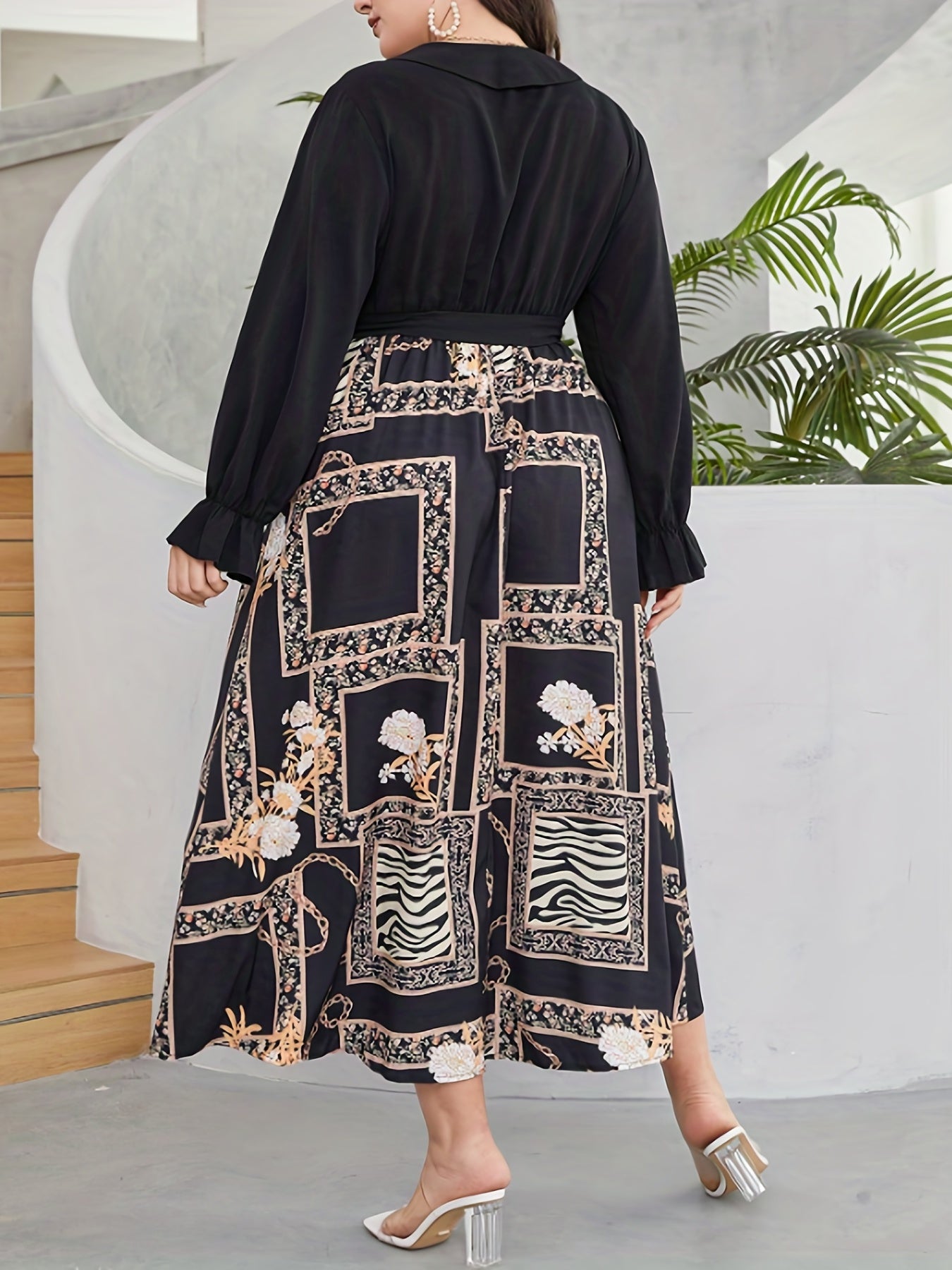  Colorblock Maxi Dress with Flounce Sleeves