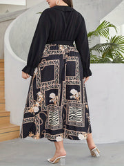  Colorblock Maxi Dress with Flounce Sleeves