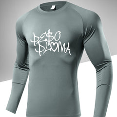 Men's Solid Letter Print Compression Shirt Long Sleeve