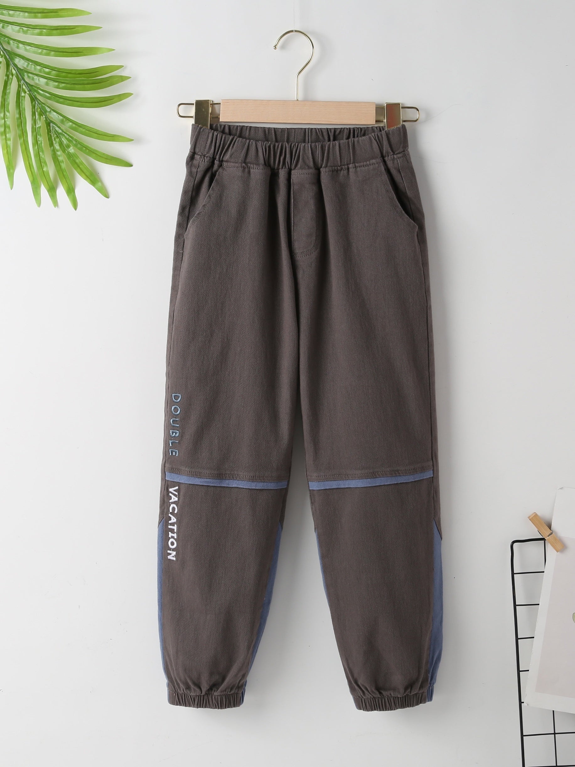 Boys Letter Embroidery Block Spliced Trousers