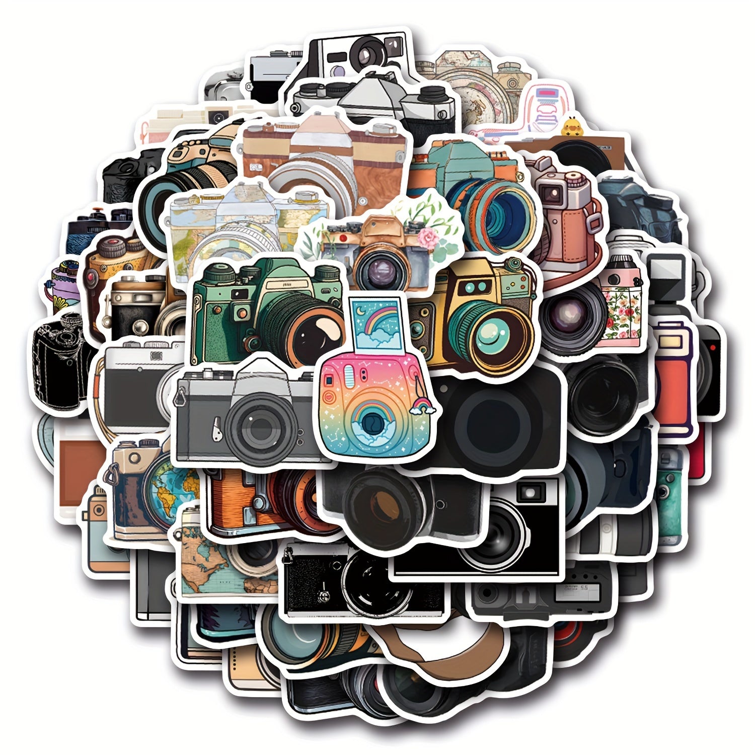 55 Camera Themed PVC Stickers for Scrapbooking Laptops Water Bottles