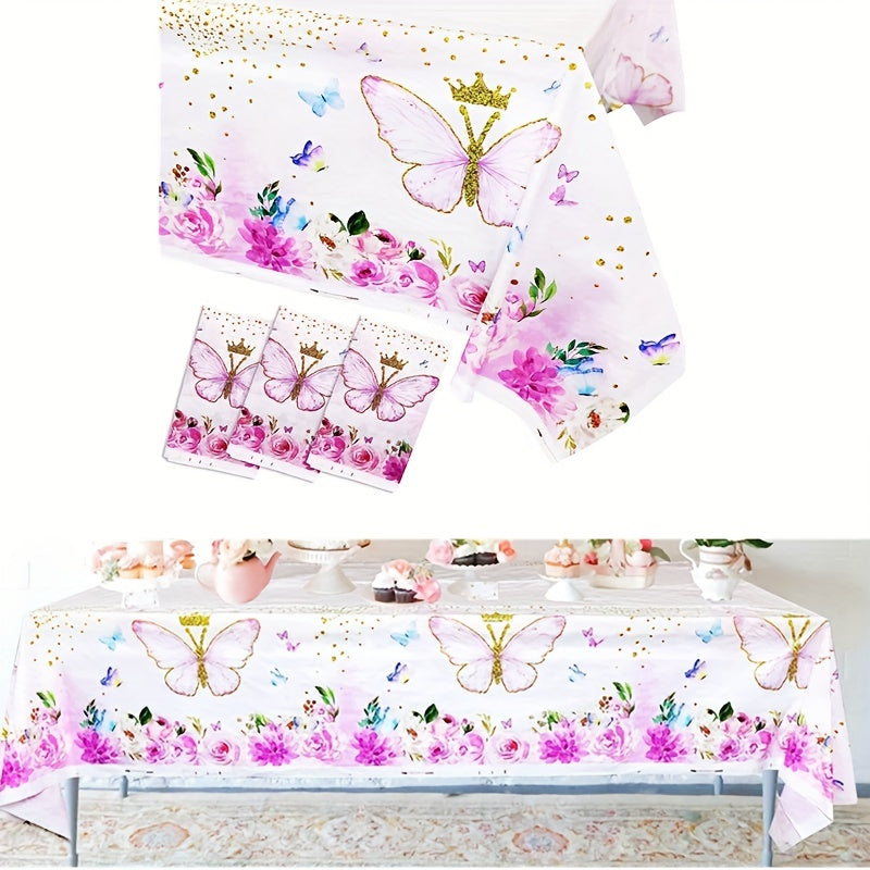 Pink Butterfly Tablecloth Summer Fairy Garden Spring Flowers Table Cover