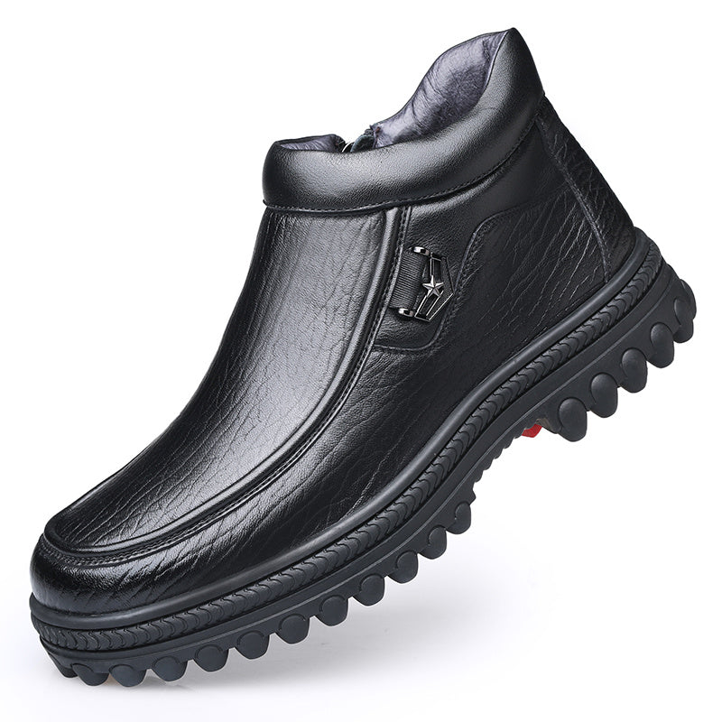 LAORENTOU Men's Leather Warm Plush Lining Casual Zipper Boots