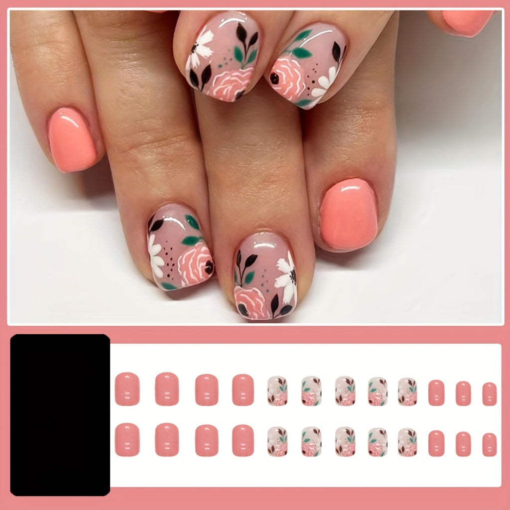 Vintage Floral Square Press On Nails - 24pcs