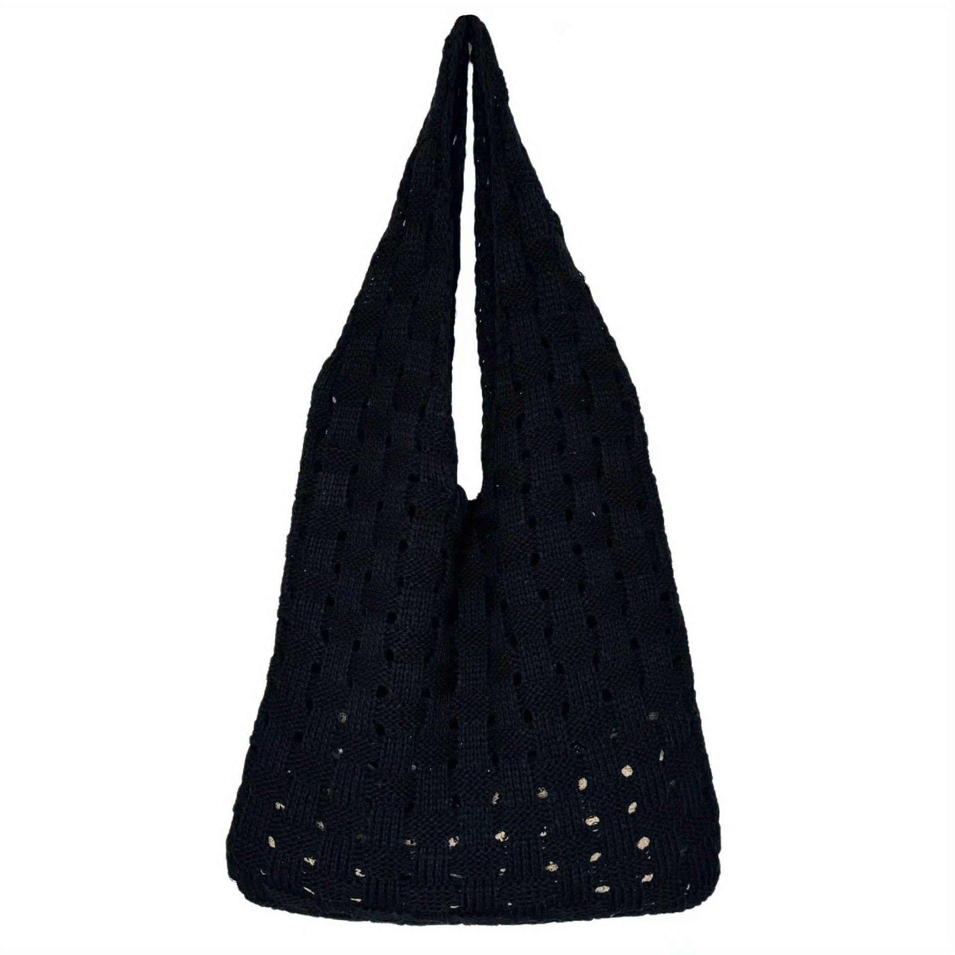 Solid Knitted Shoulder Bag Portable Shopping Bag