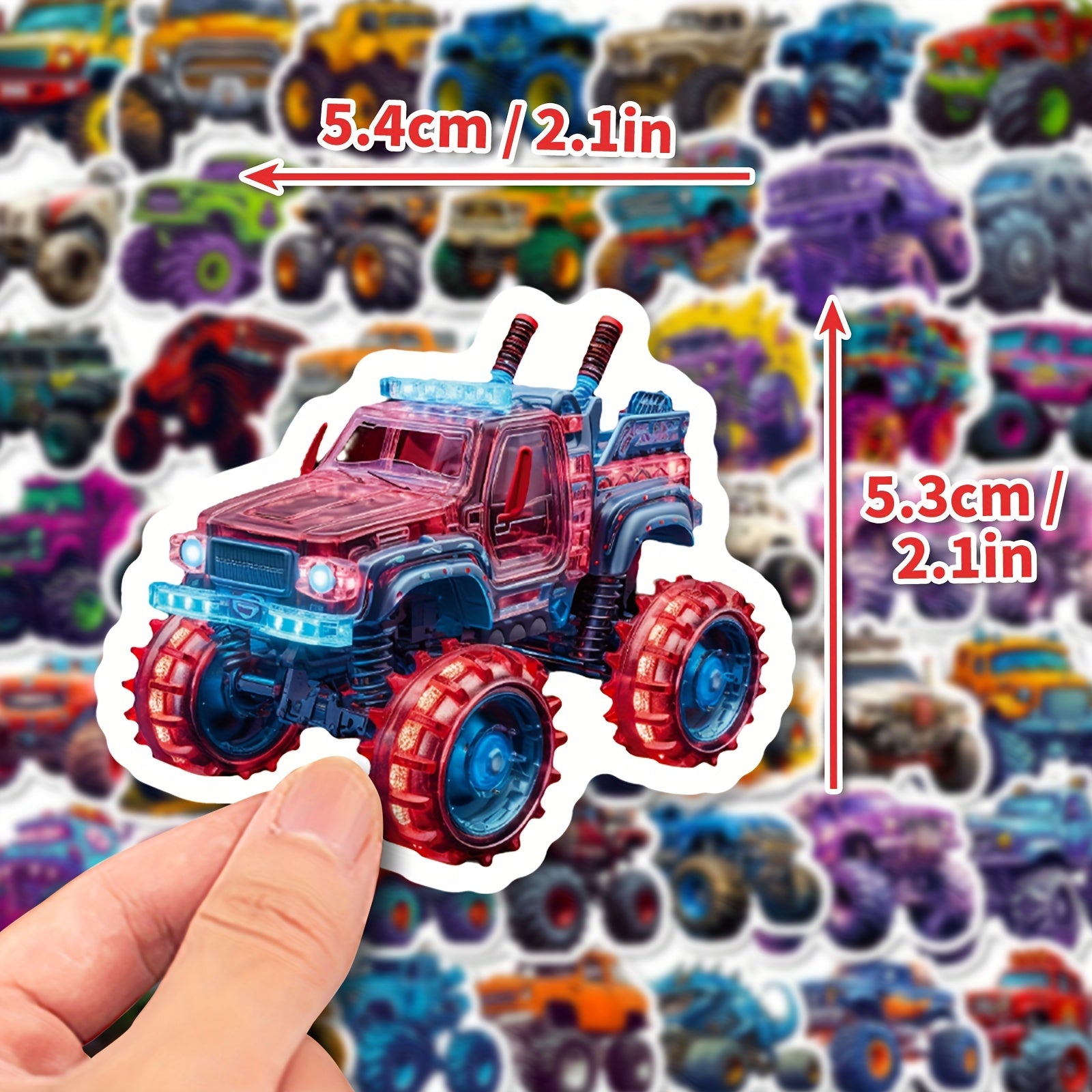 50pcs Monster Truck Stickers Waterproof for Water Bottles Skateboard Car Bike