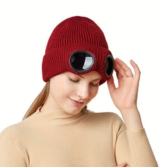 Unisex Knitted Glasses Hats Ear Protection Velvet Windproof Ski Hat