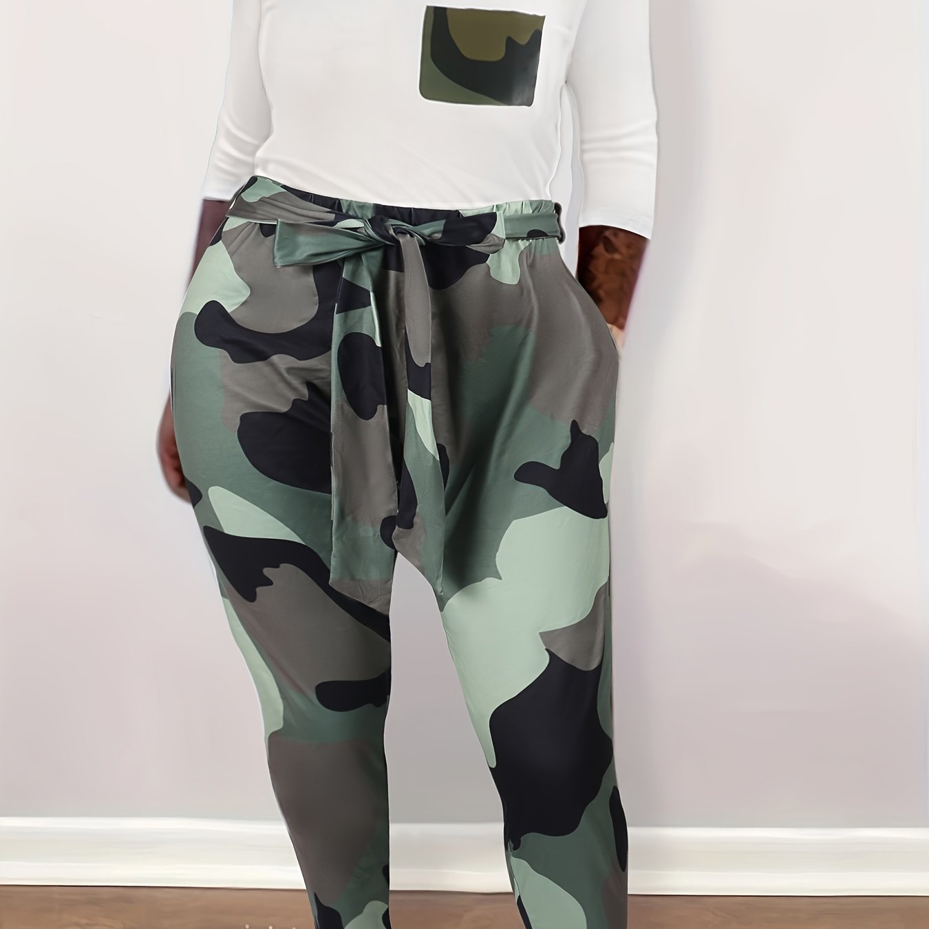  Colorblock Camo Print Top & Pants Set