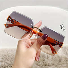 Square Rimless Sunglasses Ombre UV400 Sun Shades Women