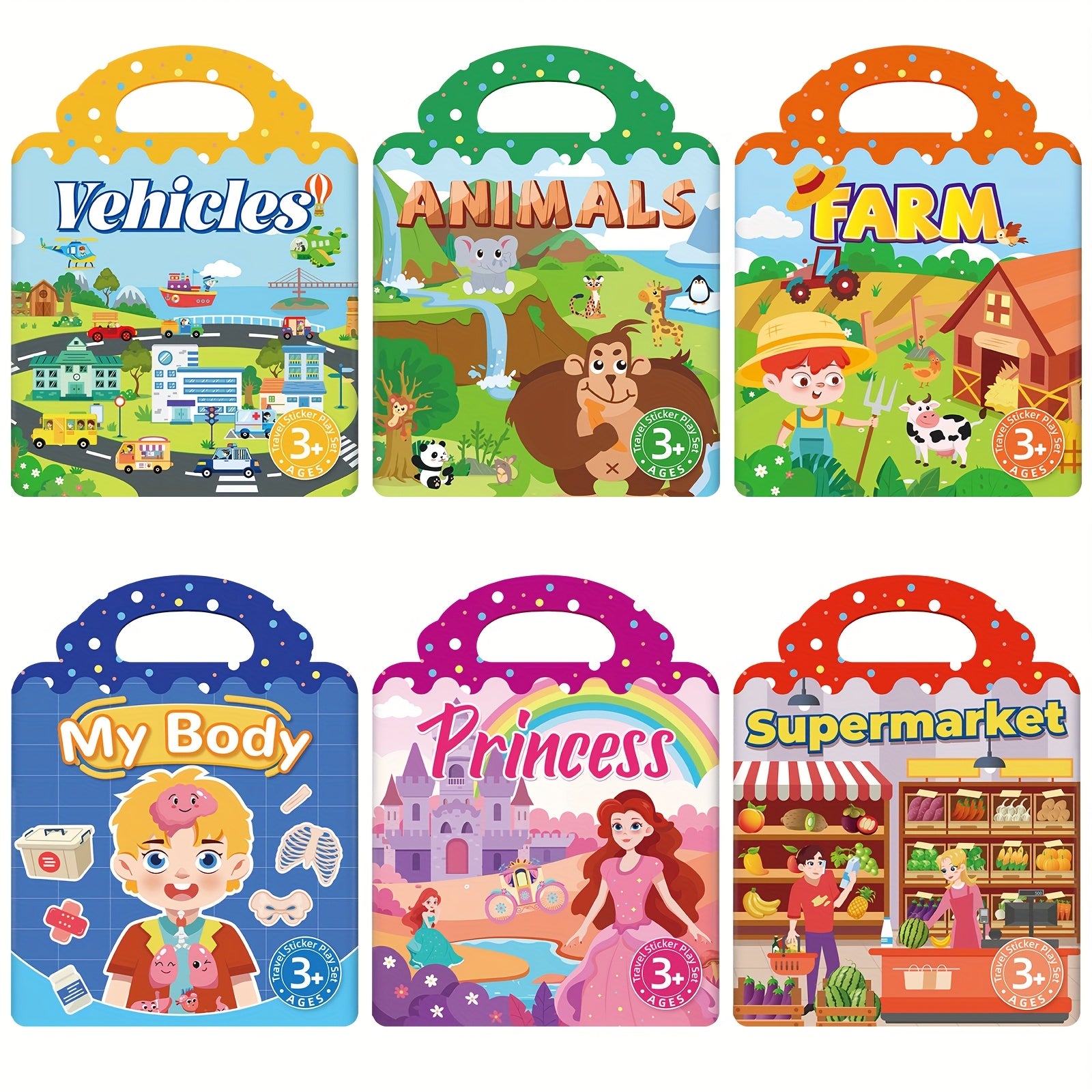 Waterproof Reusable Sticker Book Dinosaurs Animals Vehicles Educational Toys