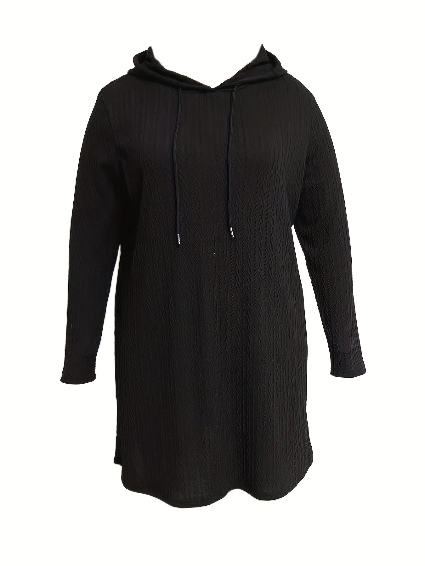  Casual Dress Women's Plus Solid Cable Hooded Drawstring Long Sleeve...