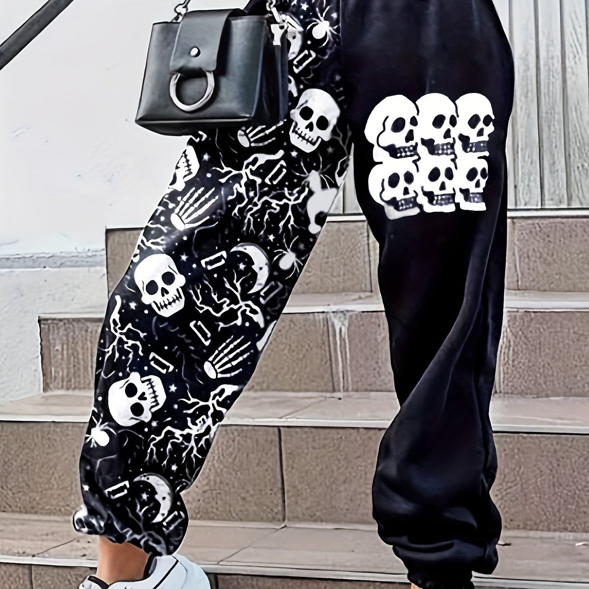 Skull Print Elastic Waist Jogger Pants Casual Loose Pants