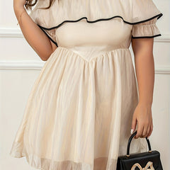  Cold Shoulder Ruffle Trim Layered Dress