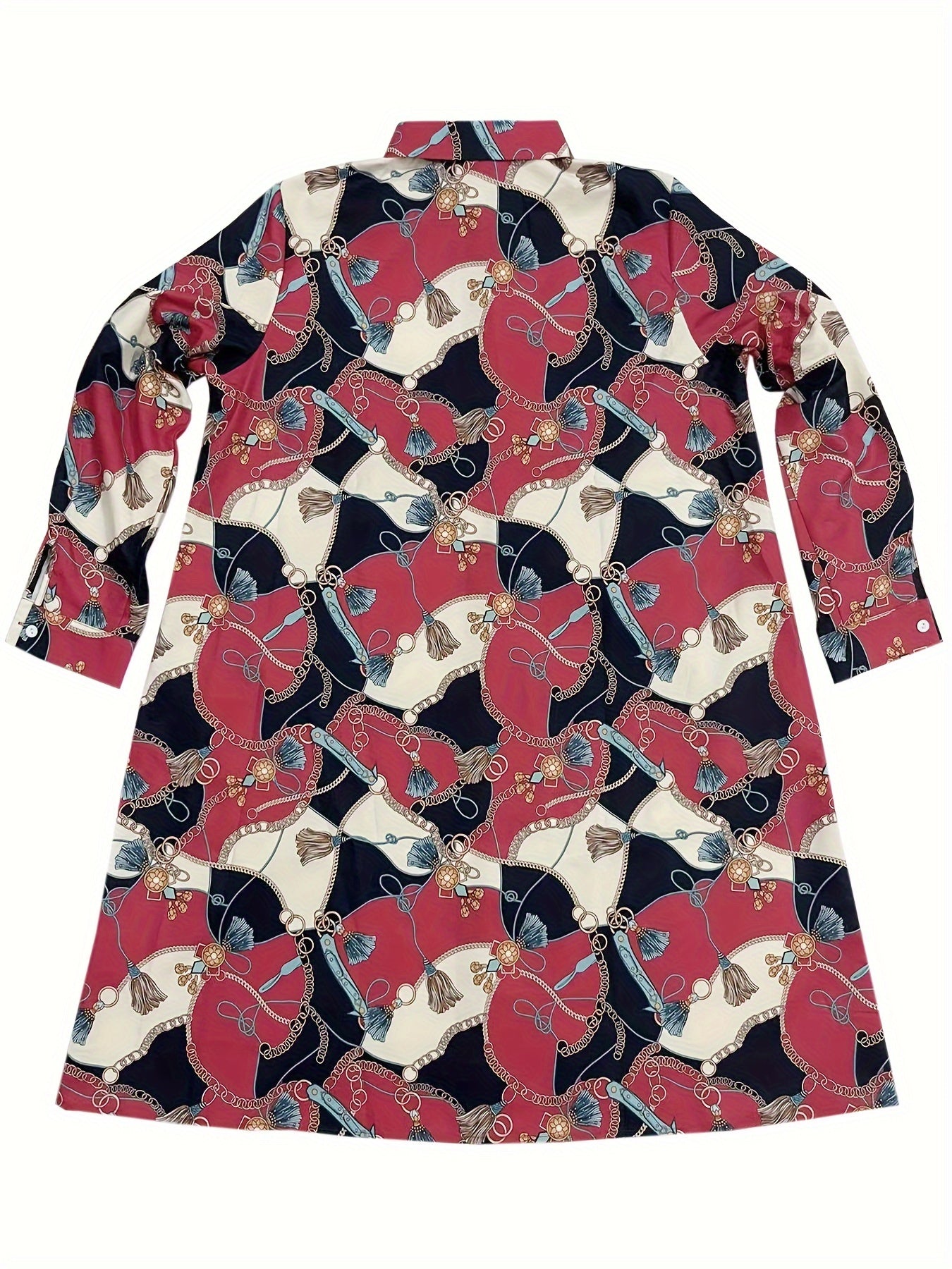  Baroque Print Button Up Shirt Dress