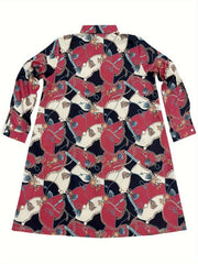  Baroque Print Button Up Shirt Dress