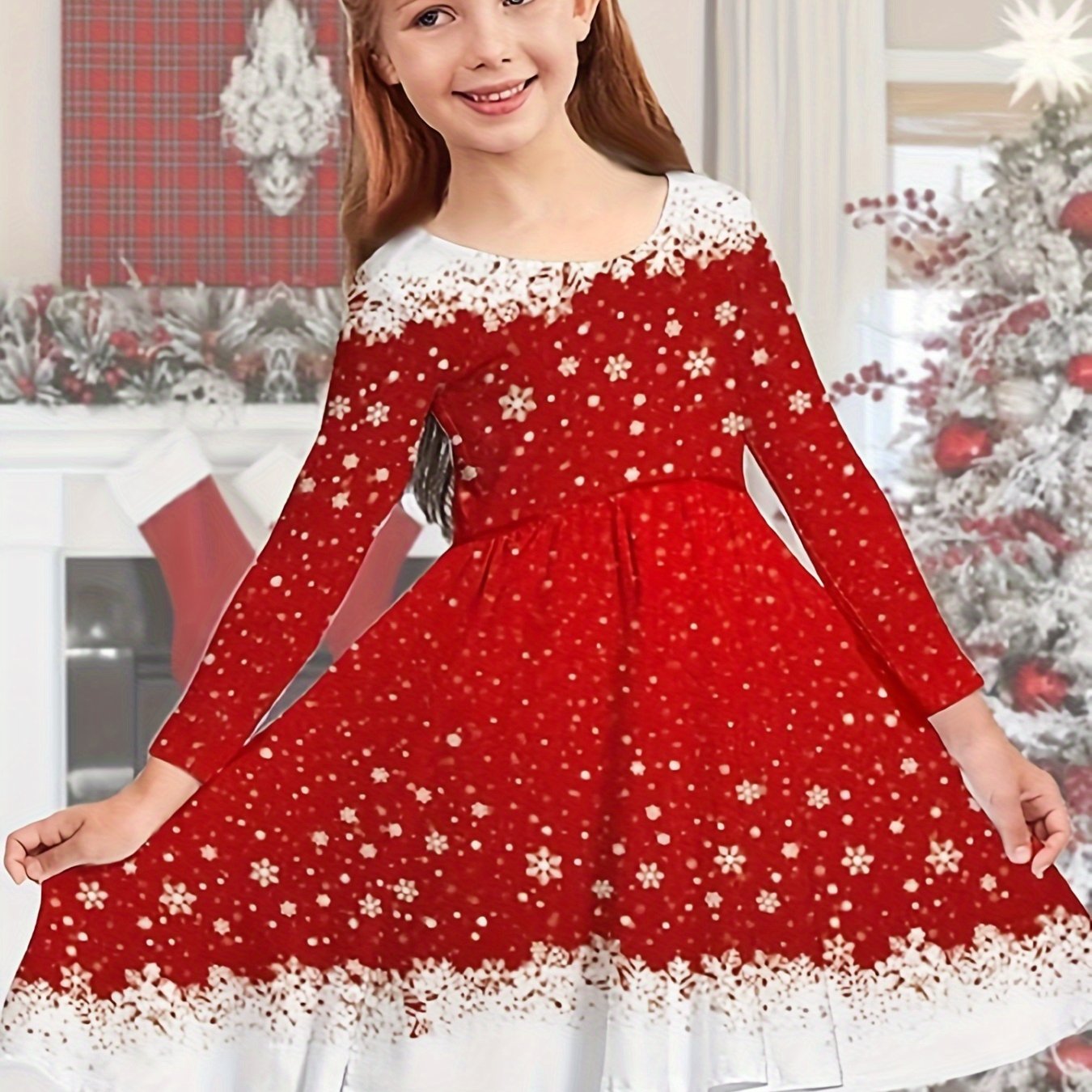 Long Sleeve Christmas Dress Girls Sweet Dresses Kids Gift