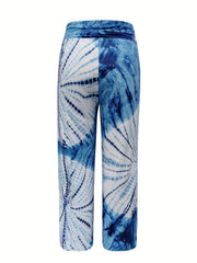  Boho Pants Women's Tie Dye Ruched Elastic High Rise Wide Leg Trousers