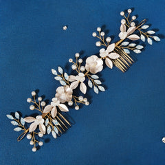 Bridal Flower Headband Hair Comb Faux Pearl Wedding Jewelry