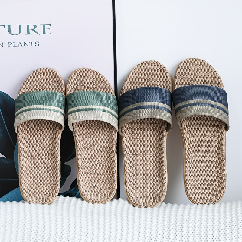 Men's Linen Open Toe Slippers Lightweight Indoor Outdoor