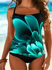  Floral Tankini Set Square Neck Cami Top & Panty Swimsuit Two Piece Set