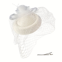 Mesh Faux Feather Hat With Duck Billed Clip Head Piece Hair Accessories