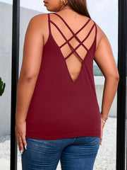  Casual Cami Top Women's Plus Solid Round Neck Slight Stretch Cami Top