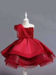 Girls Puffy Princess Dress Sequin Ruffle Tulle Tutu Dress