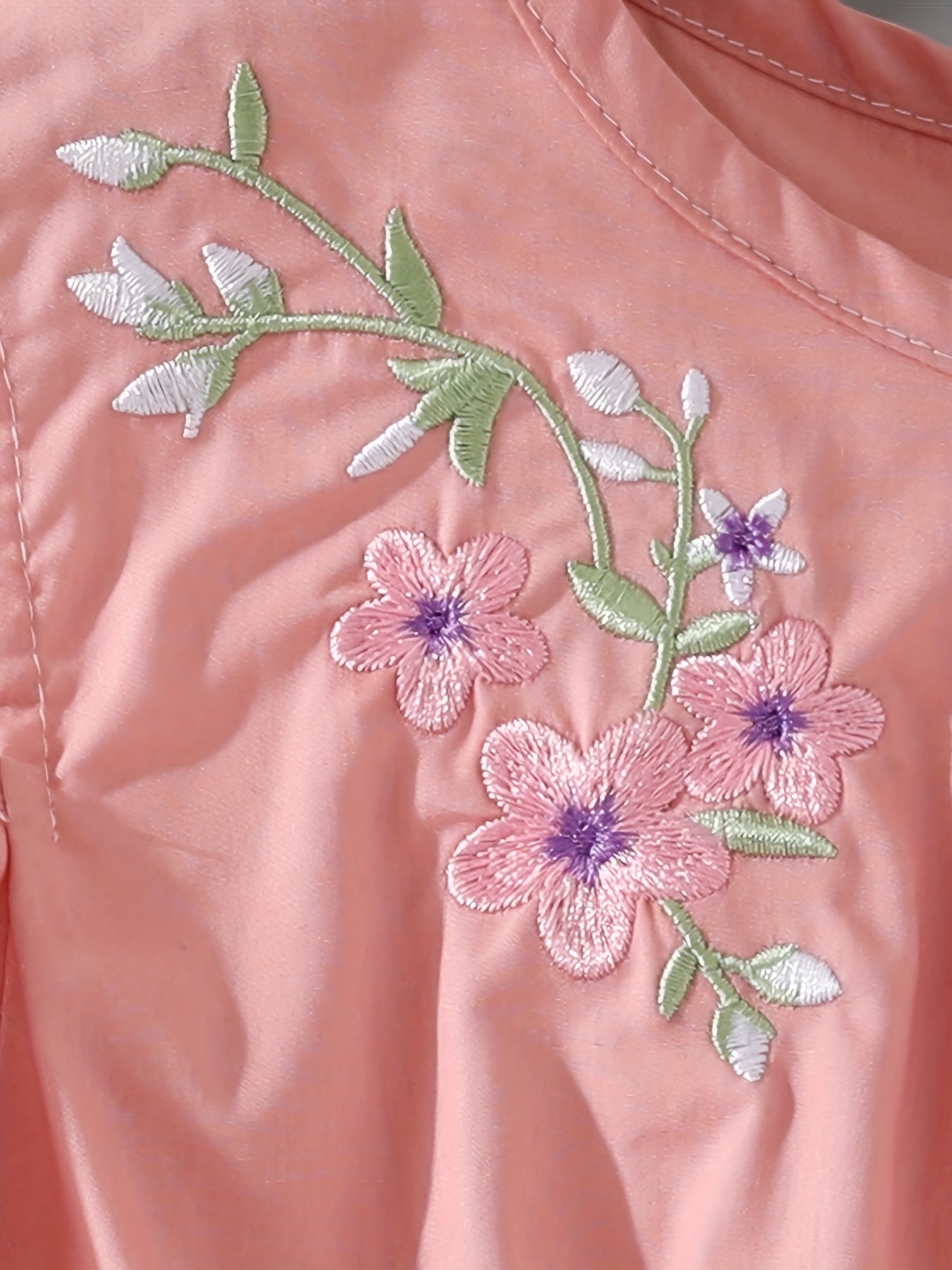 Toddler Girls Cold Shoulder Flowers Embroidered Romper Jumpsuits