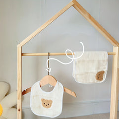 Baby Bear Embroidery Bib Pillow Set
