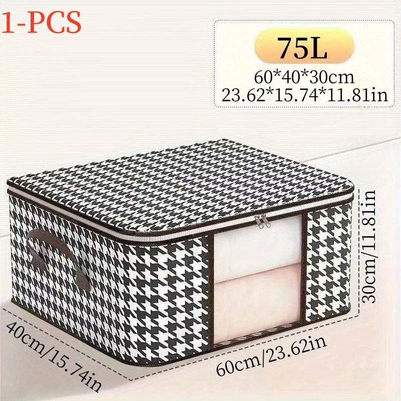 Houndstooth Storage Bag Large Capacity Clothes Organizer With Visible Window