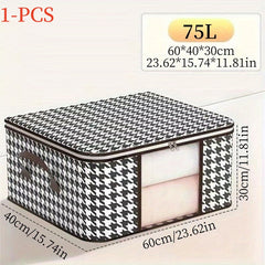 Houndstooth Storage Bag Large Capacity Clothes Organizer With Visible Window