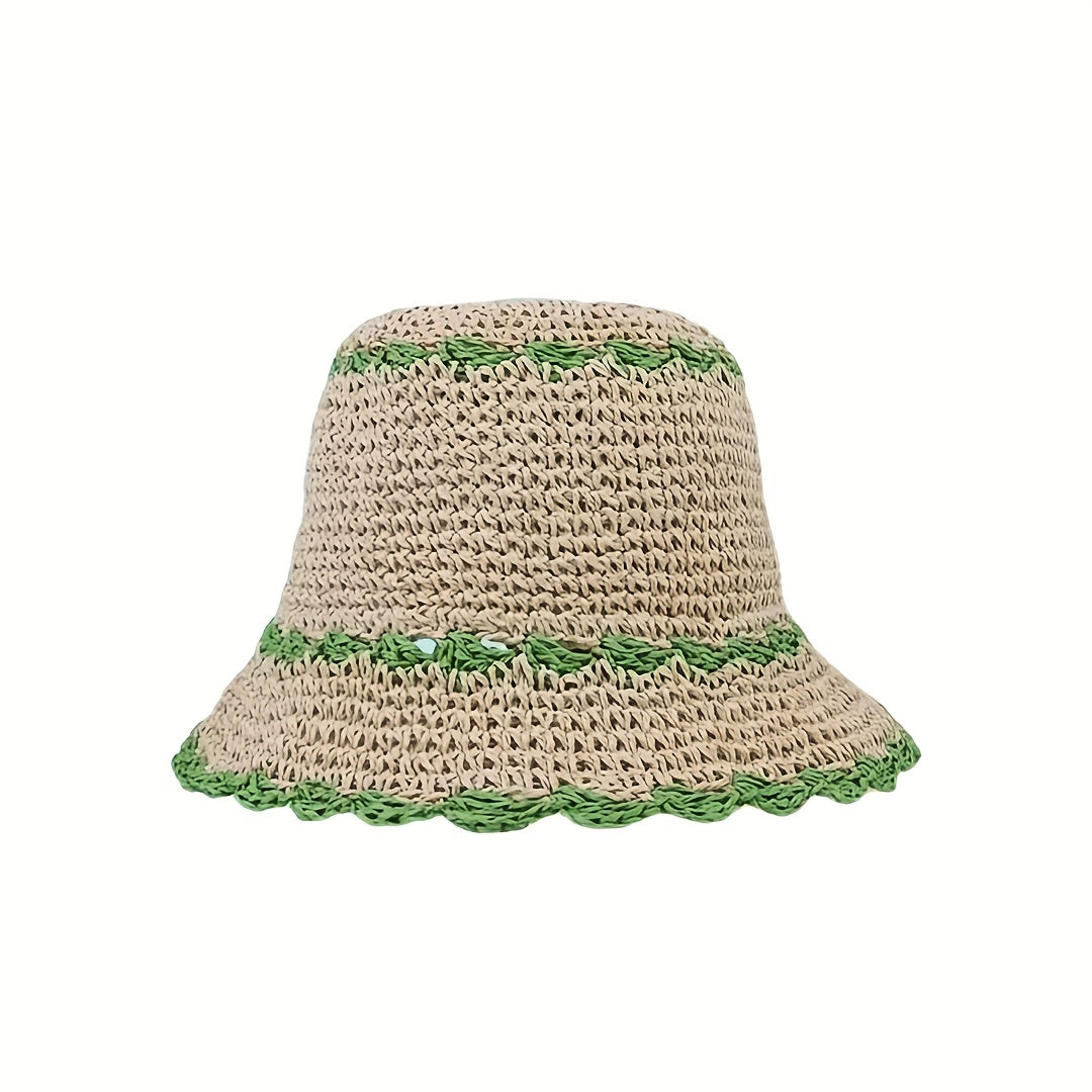 Crochet Bucket Hat Ruffles Brim Straw Sun Hat Beach Hats