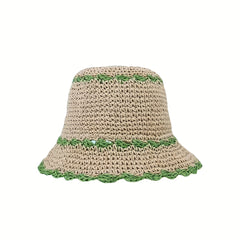 Crochet Bucket Hat Ruffles Brim Straw Sun Hat Beach Hats