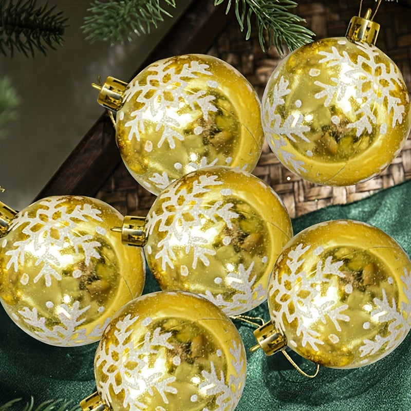 6pcs Golden Plated Christmas Balls Snowflake Powder Ornaments